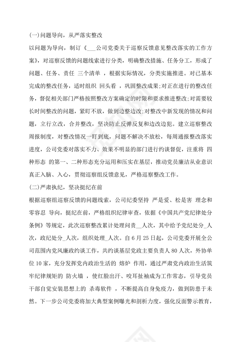 巡察整改第一责任人落实情况报告