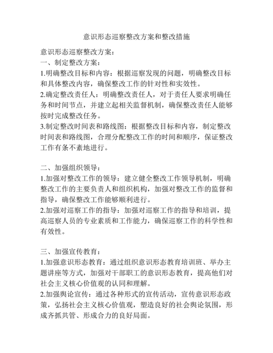 意识形态巡察整改方案和整改措施