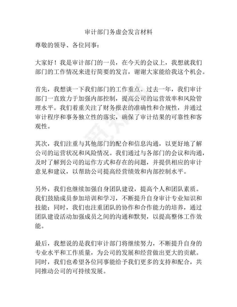 审计务虚会发言材料