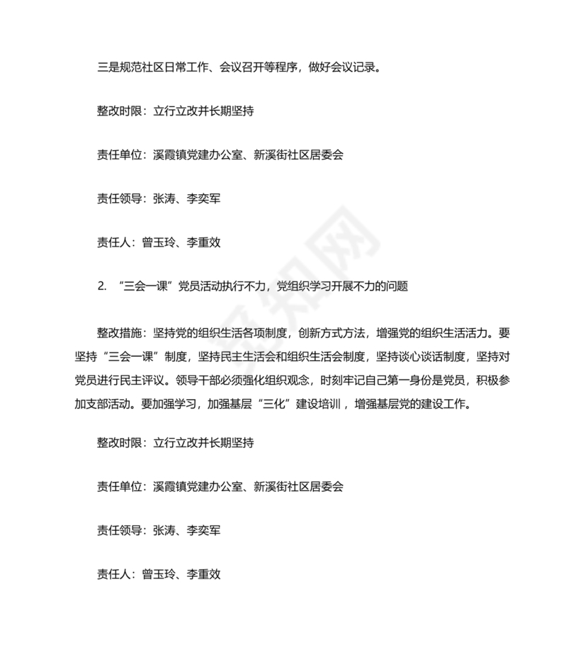 社区巡察反馈意见整改方案