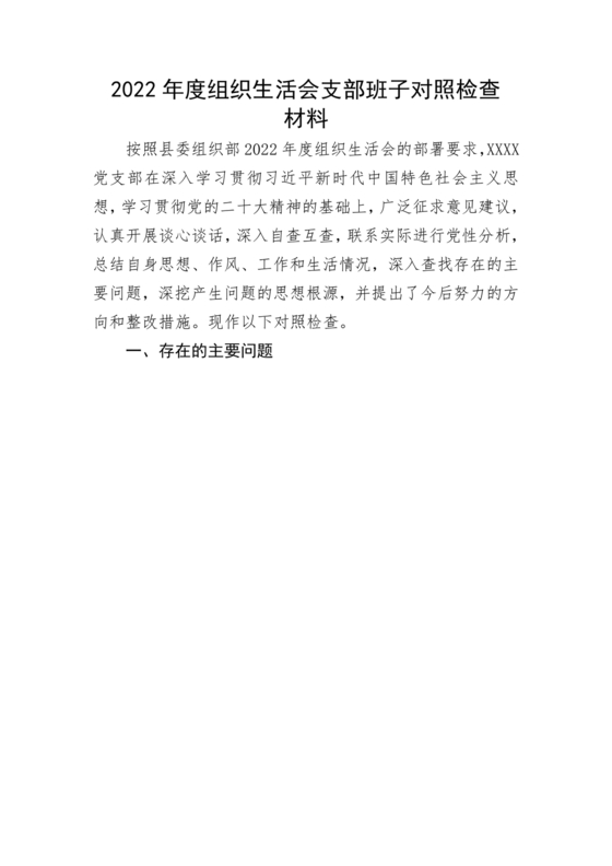 支部班子对照检查材料