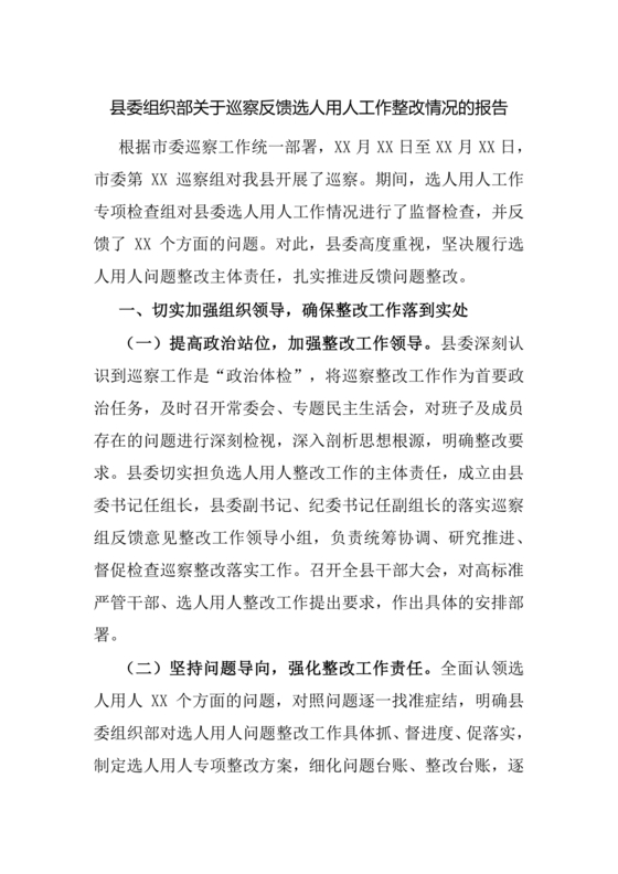 选人用人巡视整改报告