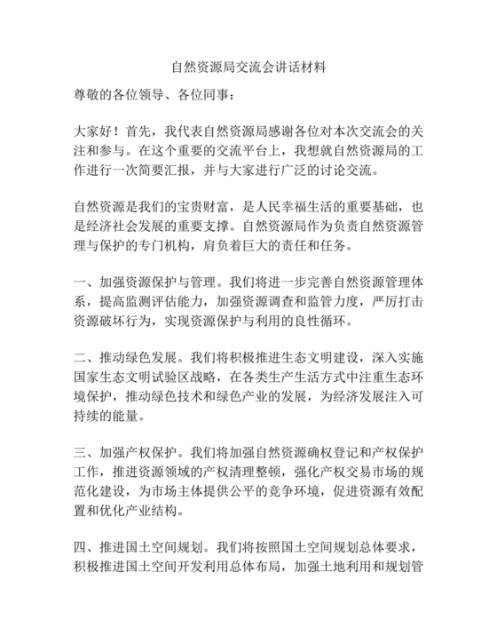 自然资源务虚会发言材料