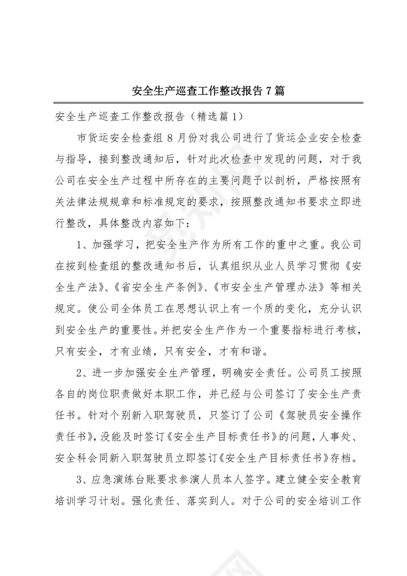 安全生产巡查整改报告