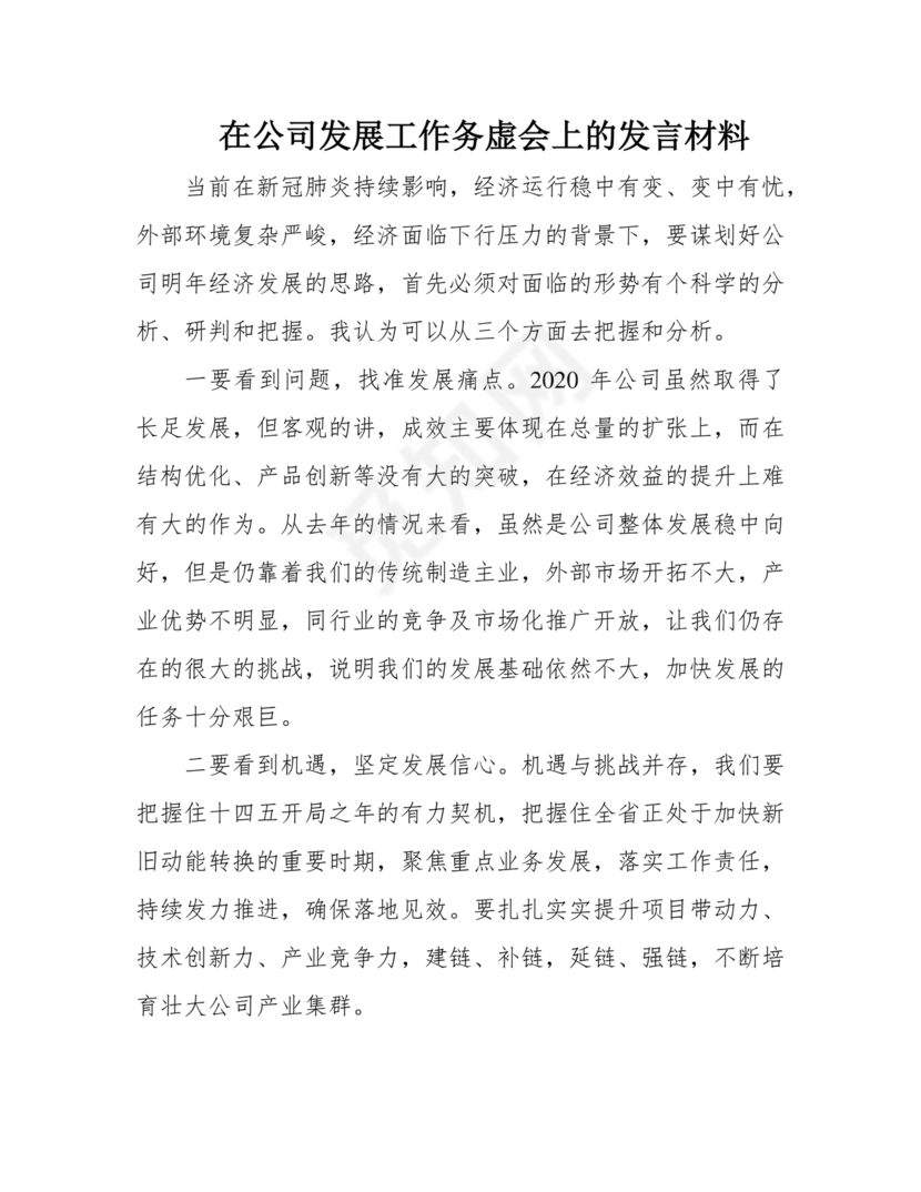 公司务虚会发言材料
