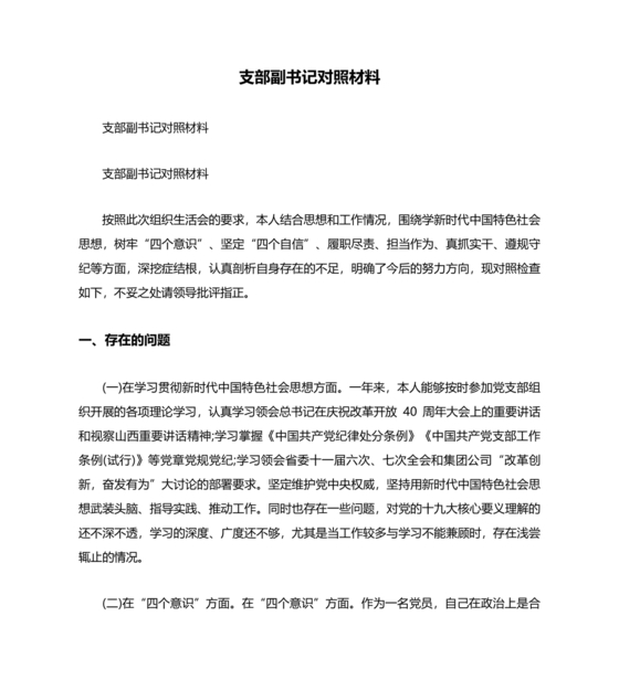 支部班子对照检查材料