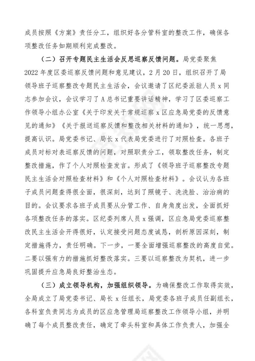 应急管理局巡察整改报告