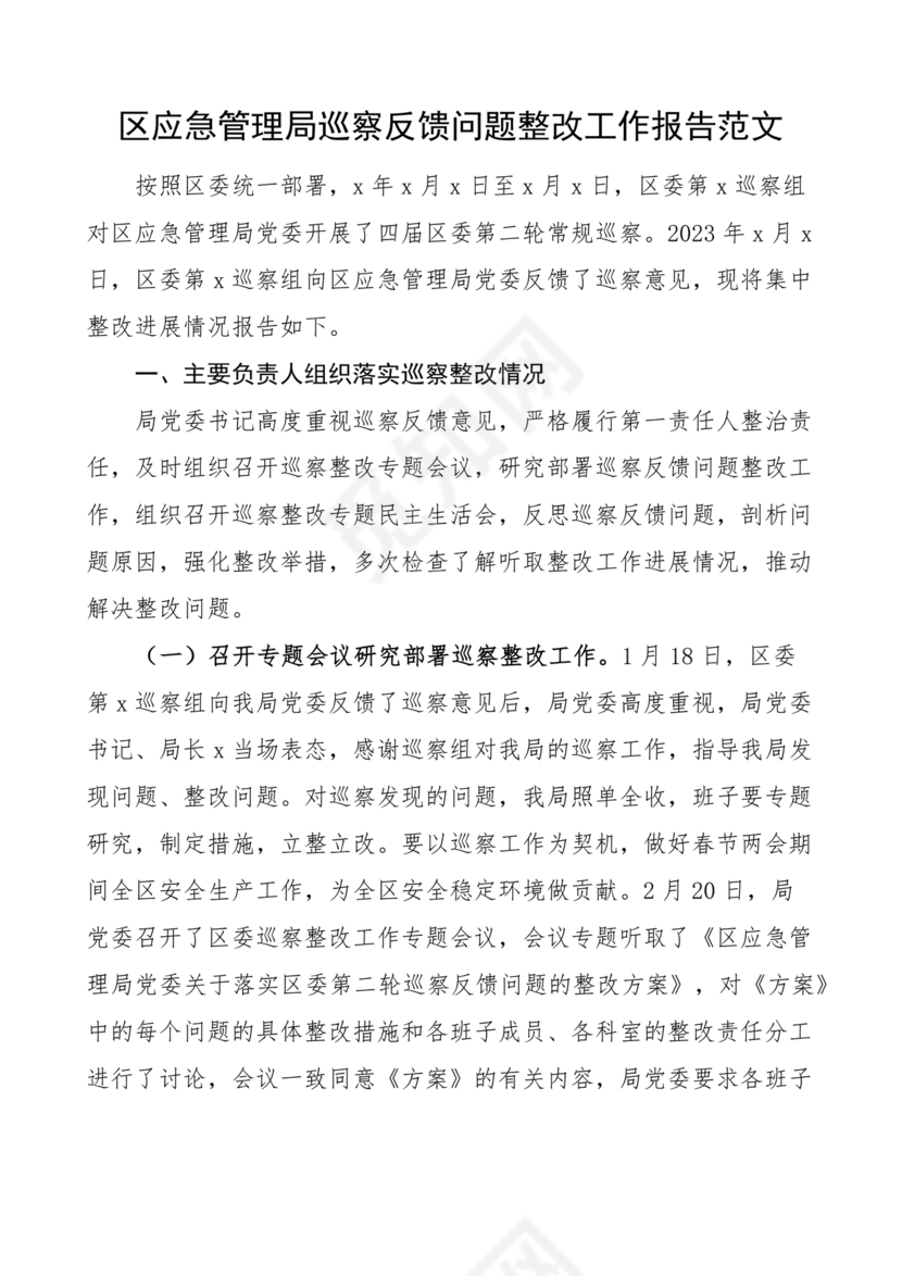 应急管理局巡察整改报告