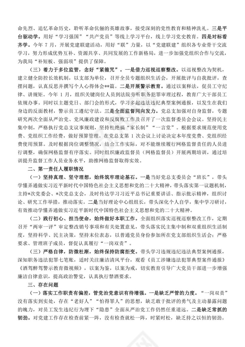 巡察整改第一责任人落实情况报告