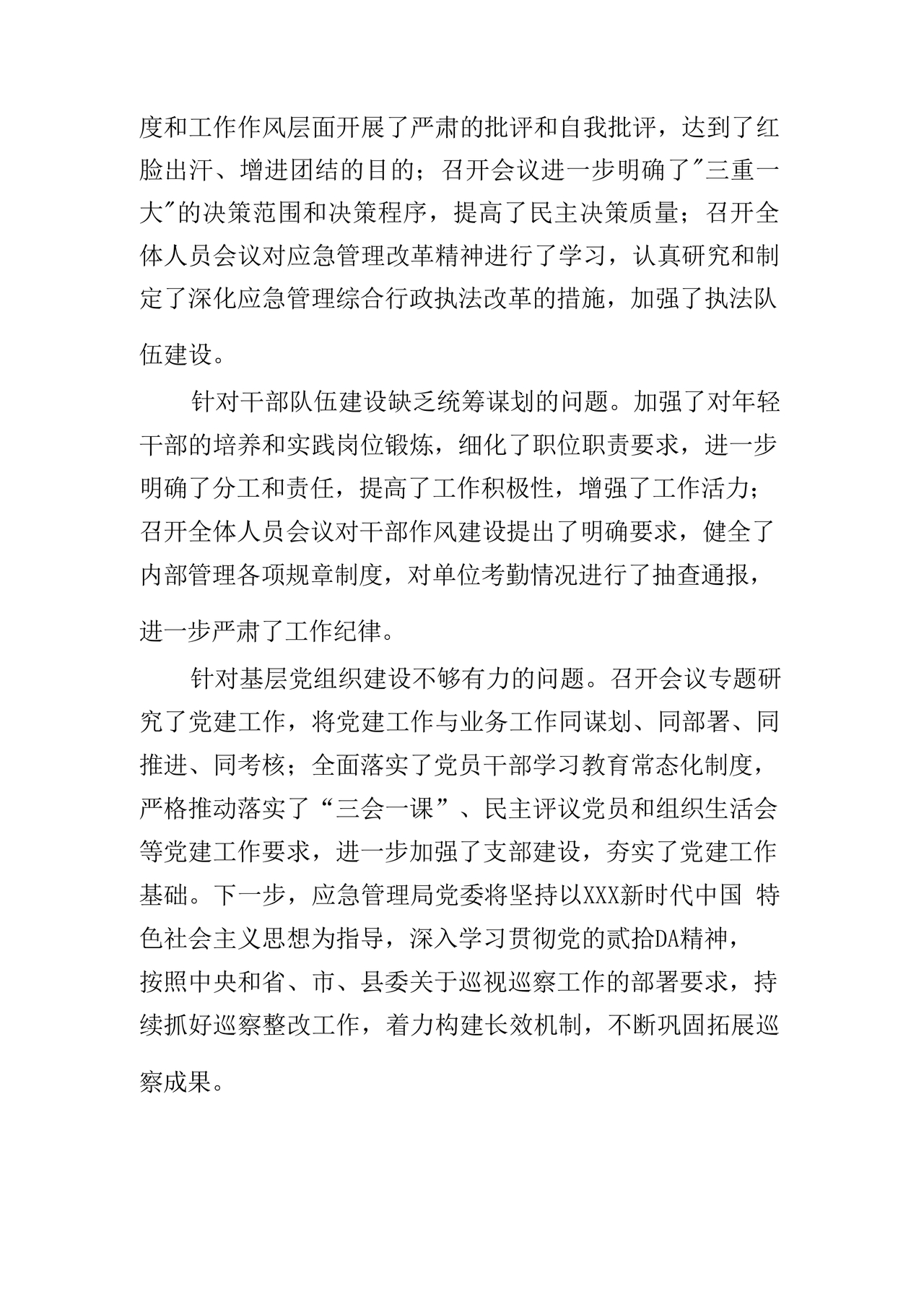 应急管理局巡察整改报告