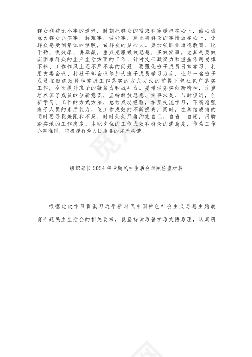 班子成员对照检查材料