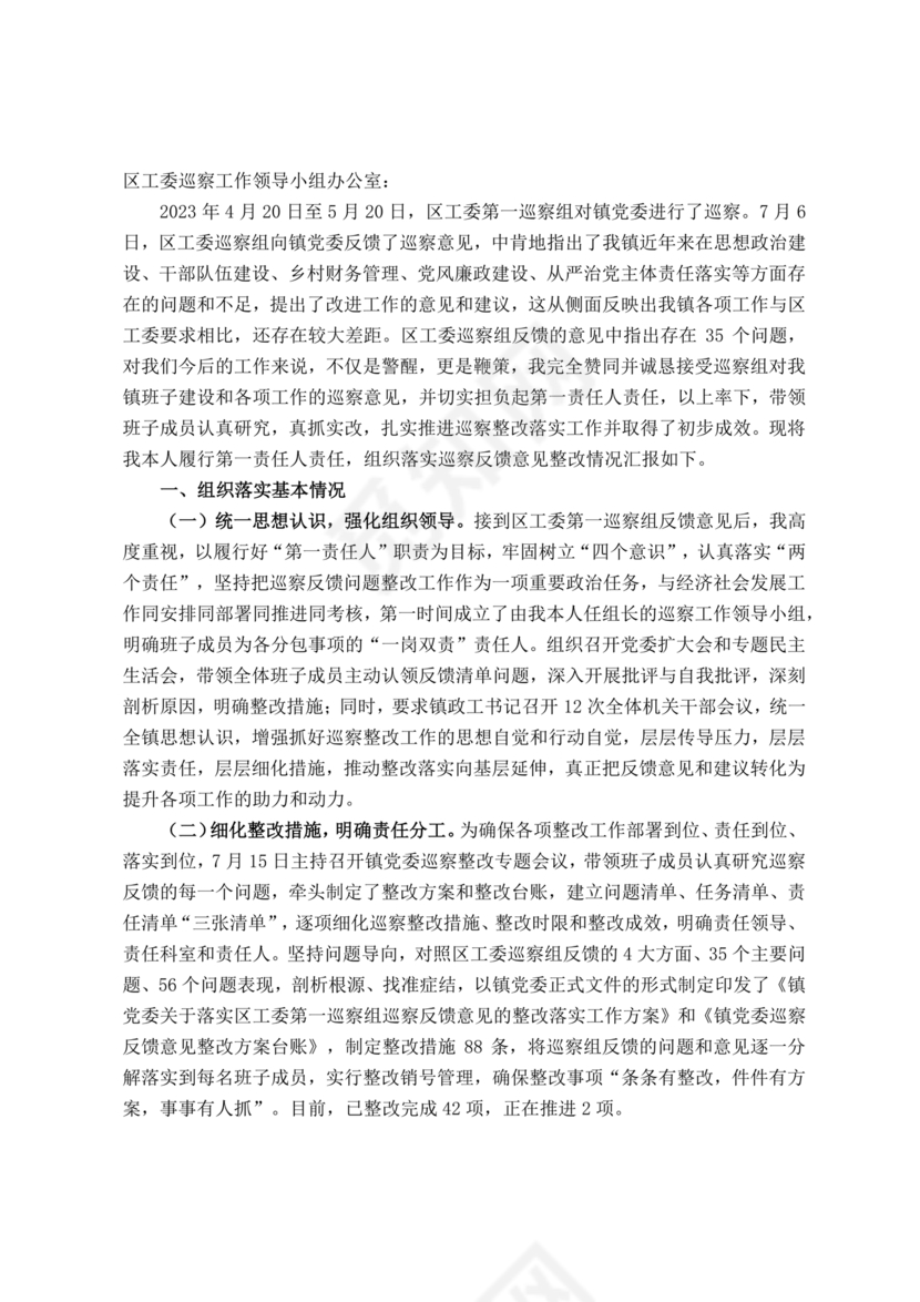 巡察整改第一责任人落实情况报告