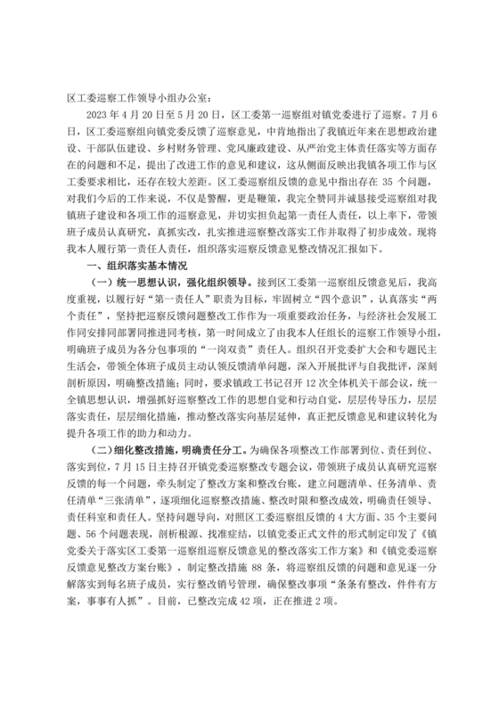 巡察整改第一责任人落实情况报告