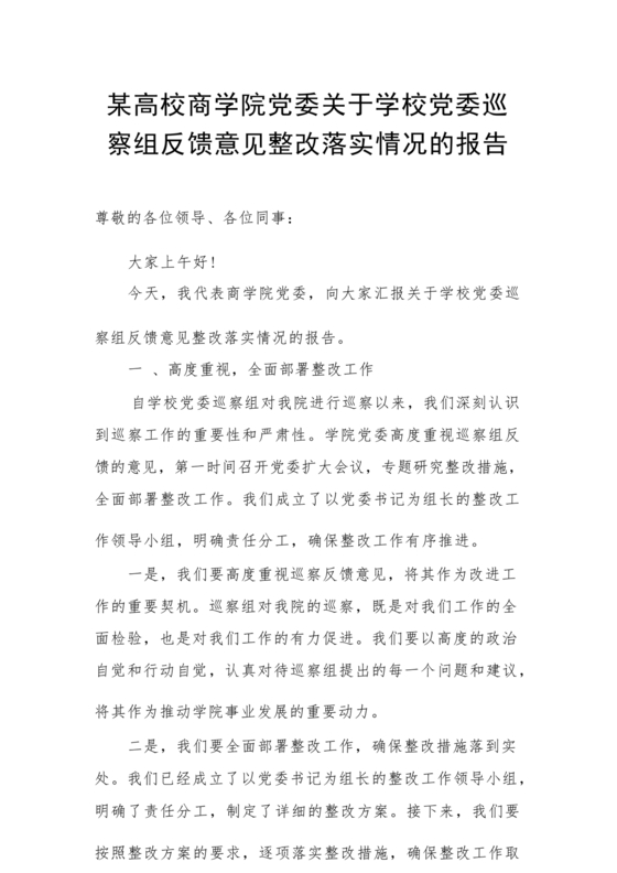 学院巡察整改报告