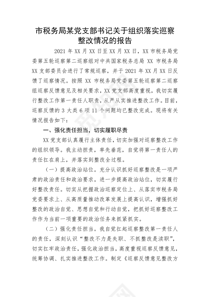 支部书记巡察整改报告