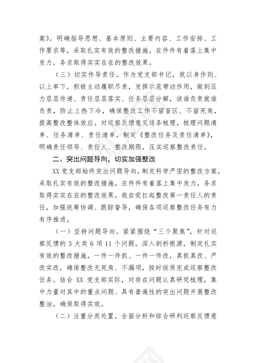支部书记巡察整改报告