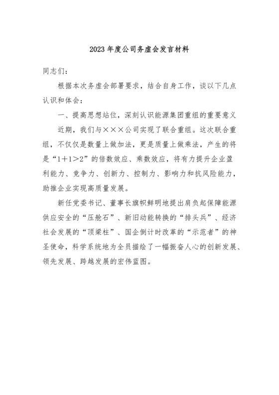 公司务虚会发言材料