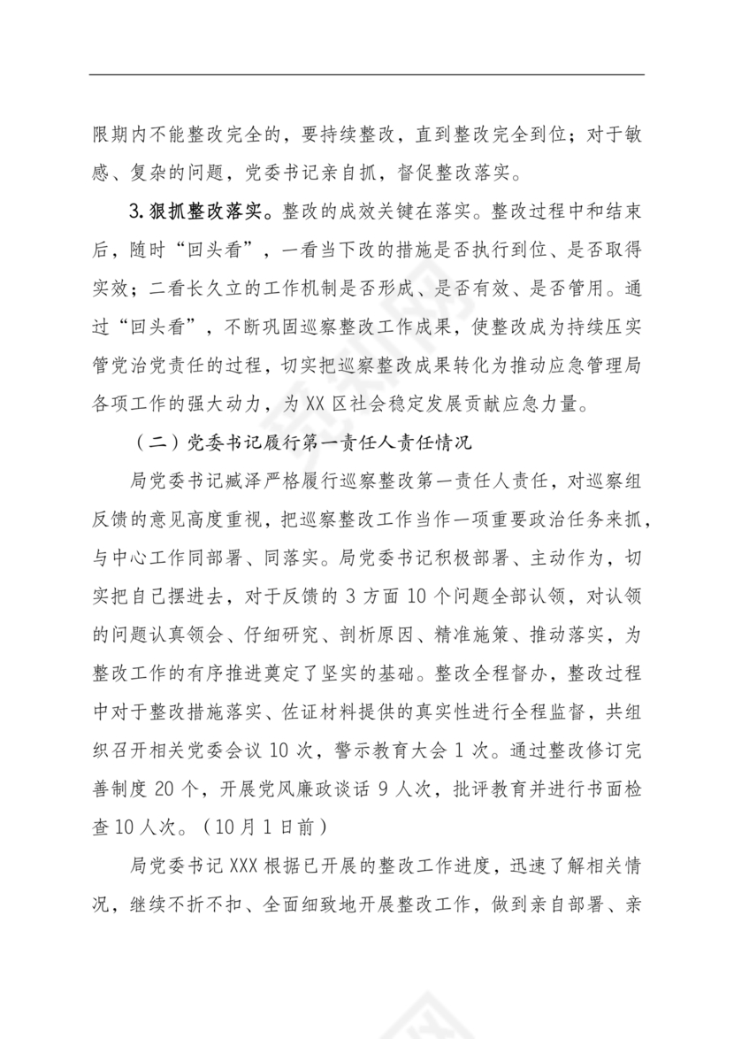 应急管理局巡察整改报告