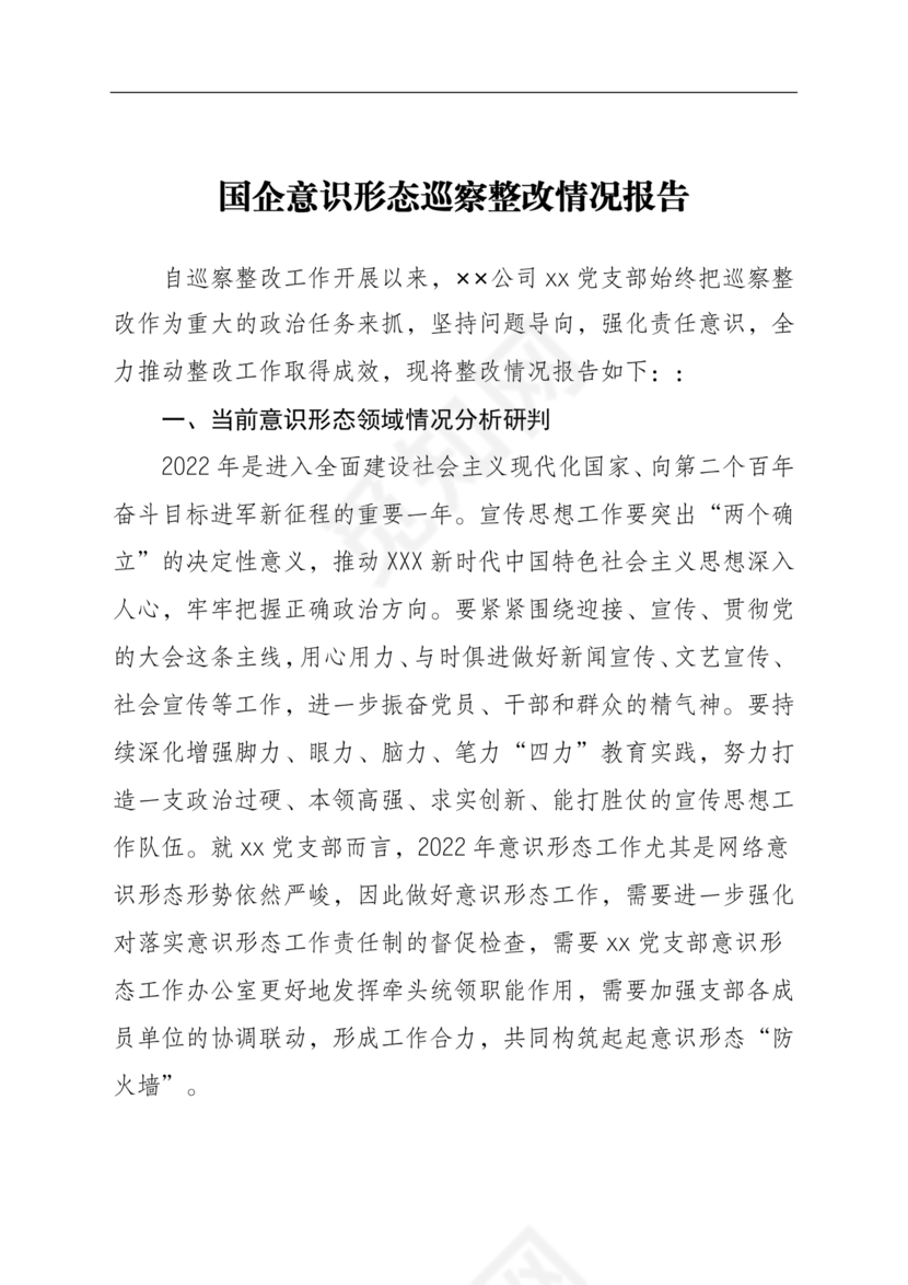 意识形态巡察整改报告