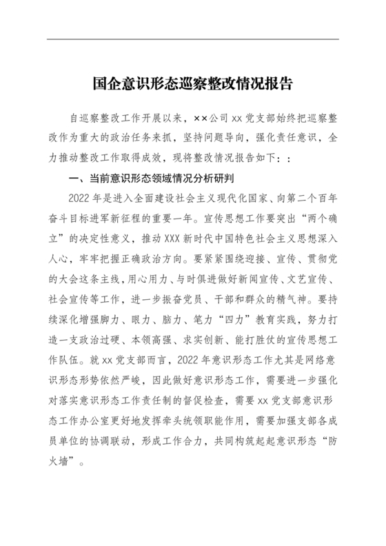 意识形态巡察整改报告