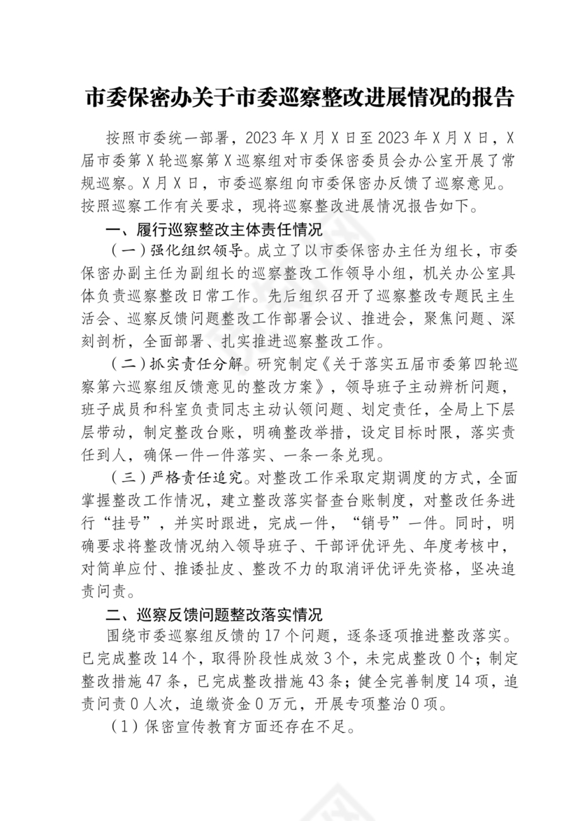 保密巡察整改报告