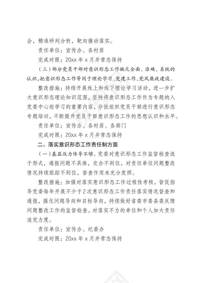意识形态巡察整改方案