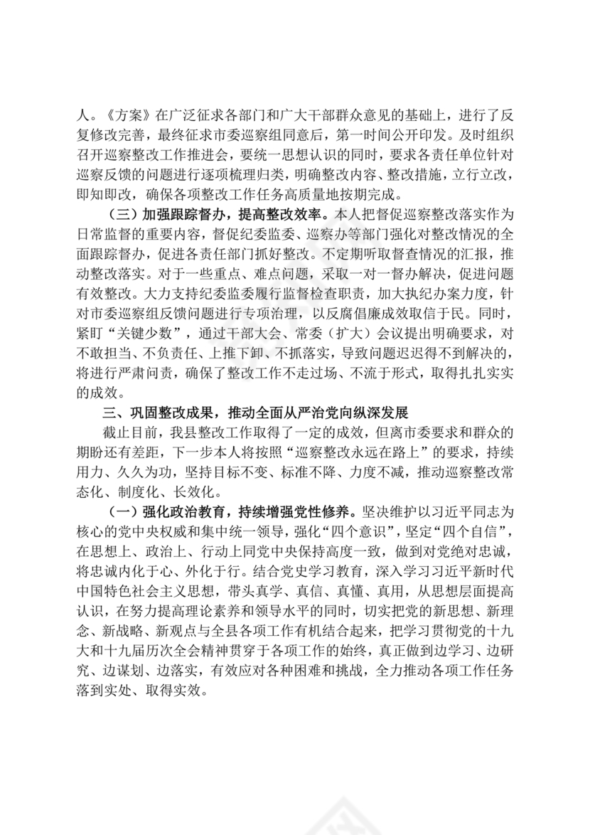 巡察整改第一责任人落实情况报告