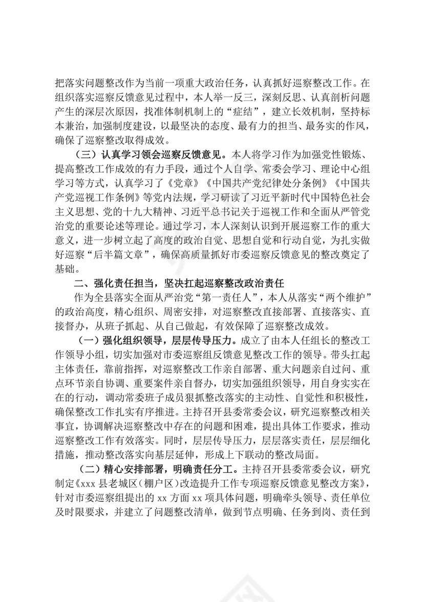 巡察整改第一责任人落实情况报告