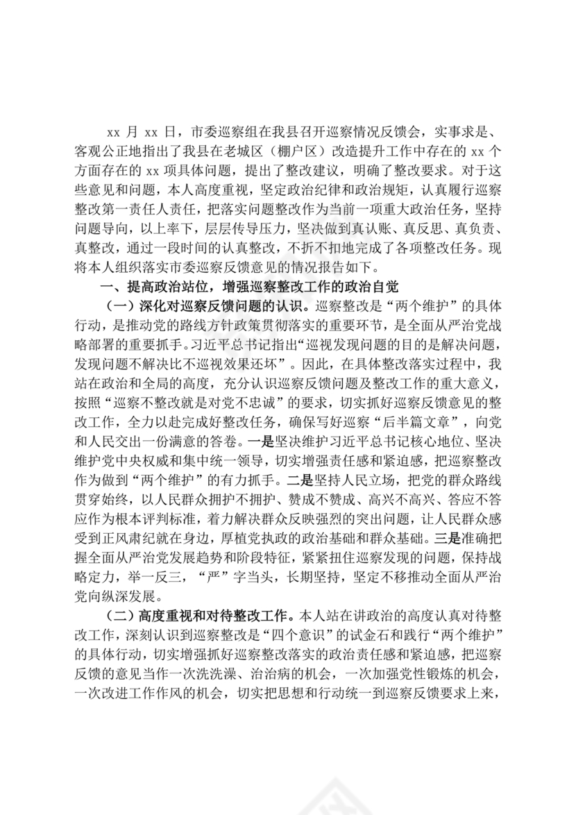 巡察整改第一责任人落实情况报告