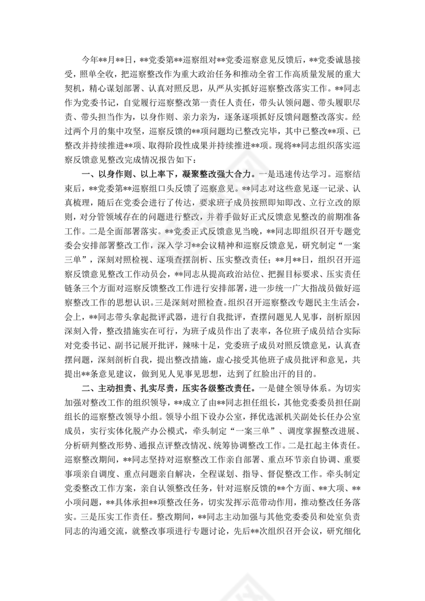 书记点人点事巡察整改推进情况报告