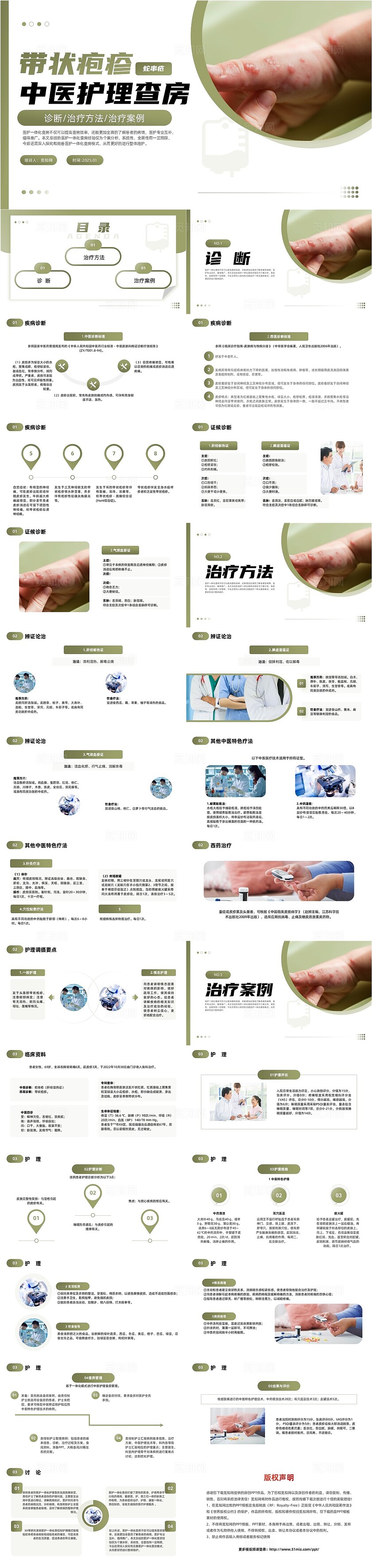 绿色简约医疗带状疱疹中医查房PPT