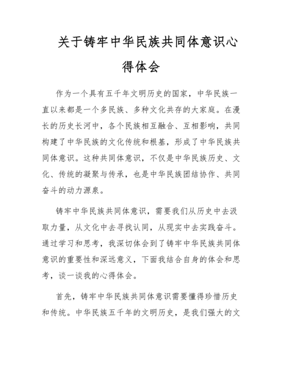 筑牢中国民族共体意识心得