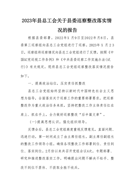 工会巡察整改报告