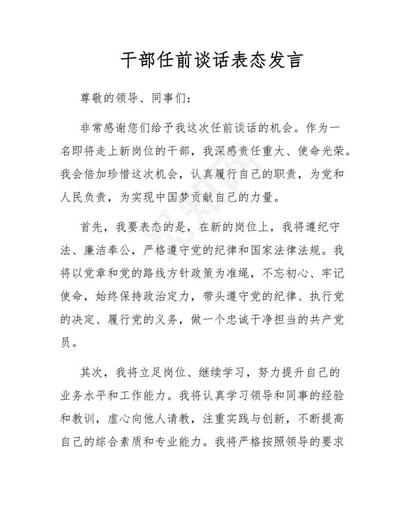 任前领导谈话表态发言