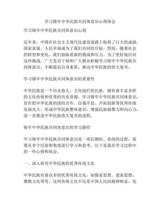 筑牢中国民族共体意识心得