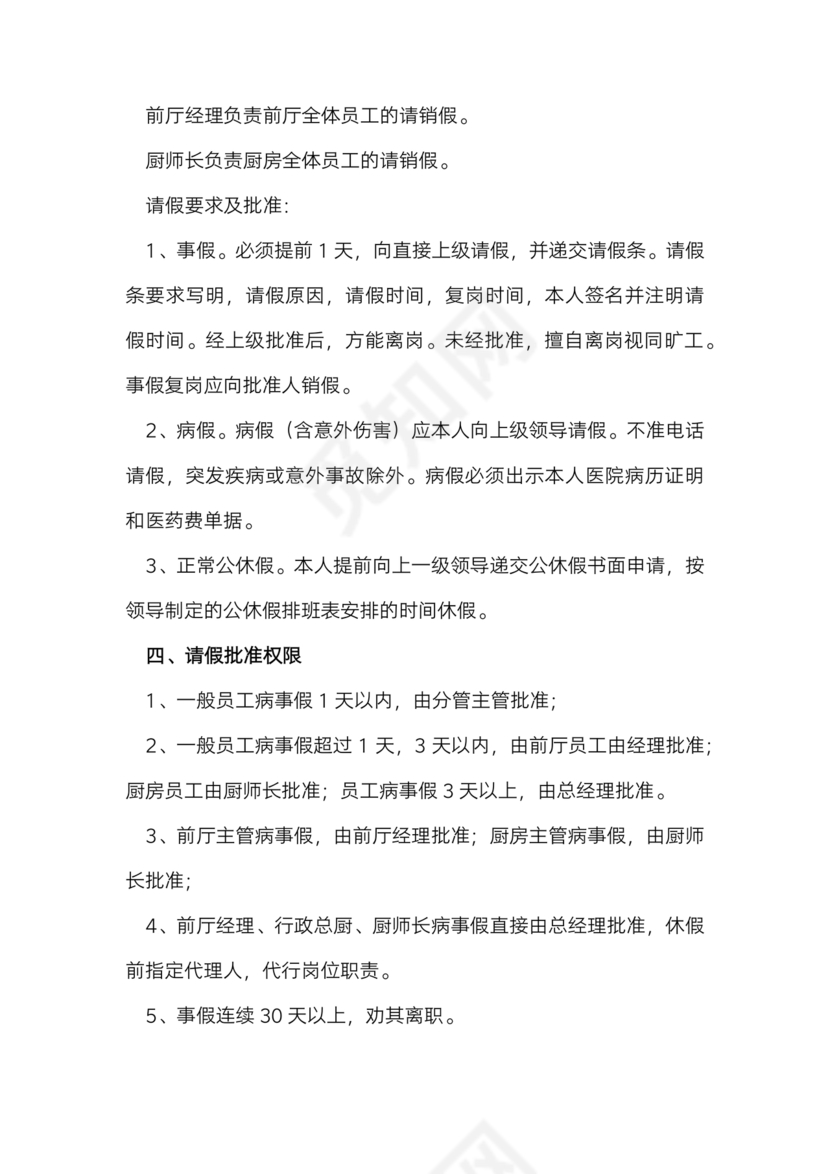 餐饮店考勤制度模板