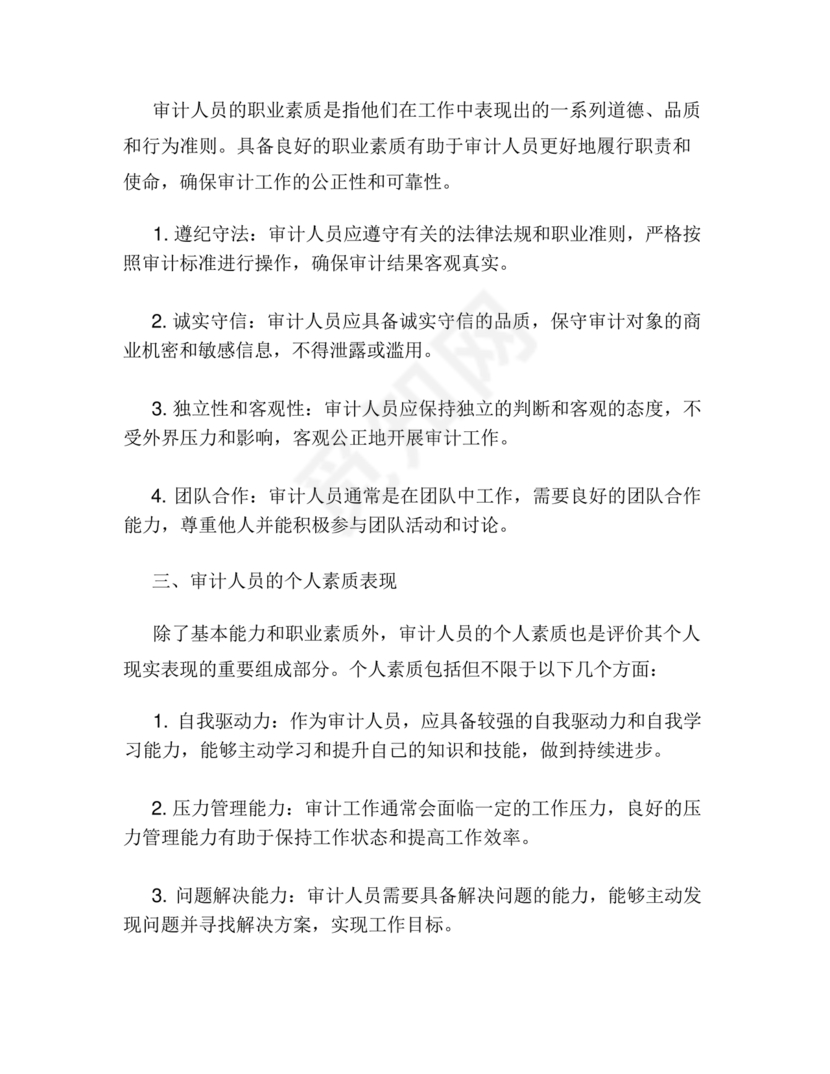 审计人员现实表现材料