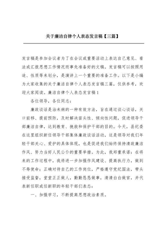 财务人员廉洁自律表态发言