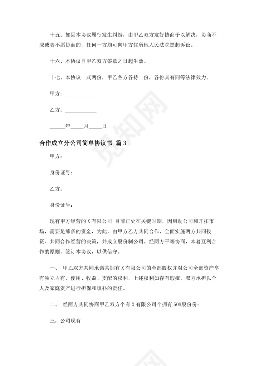 设立分公司合作协议书