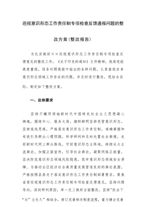 意识形态巡视整改报告