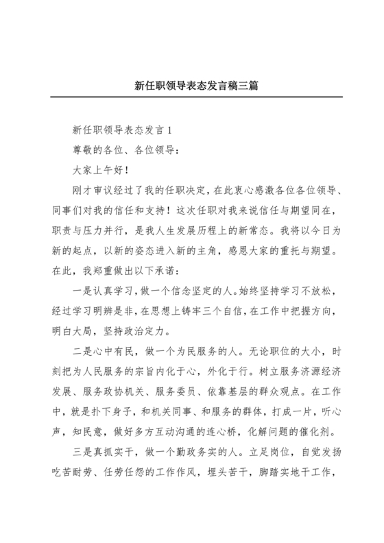 新领导任职表态发言稿
