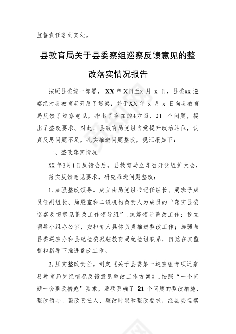 巡查整改回头看自查报告