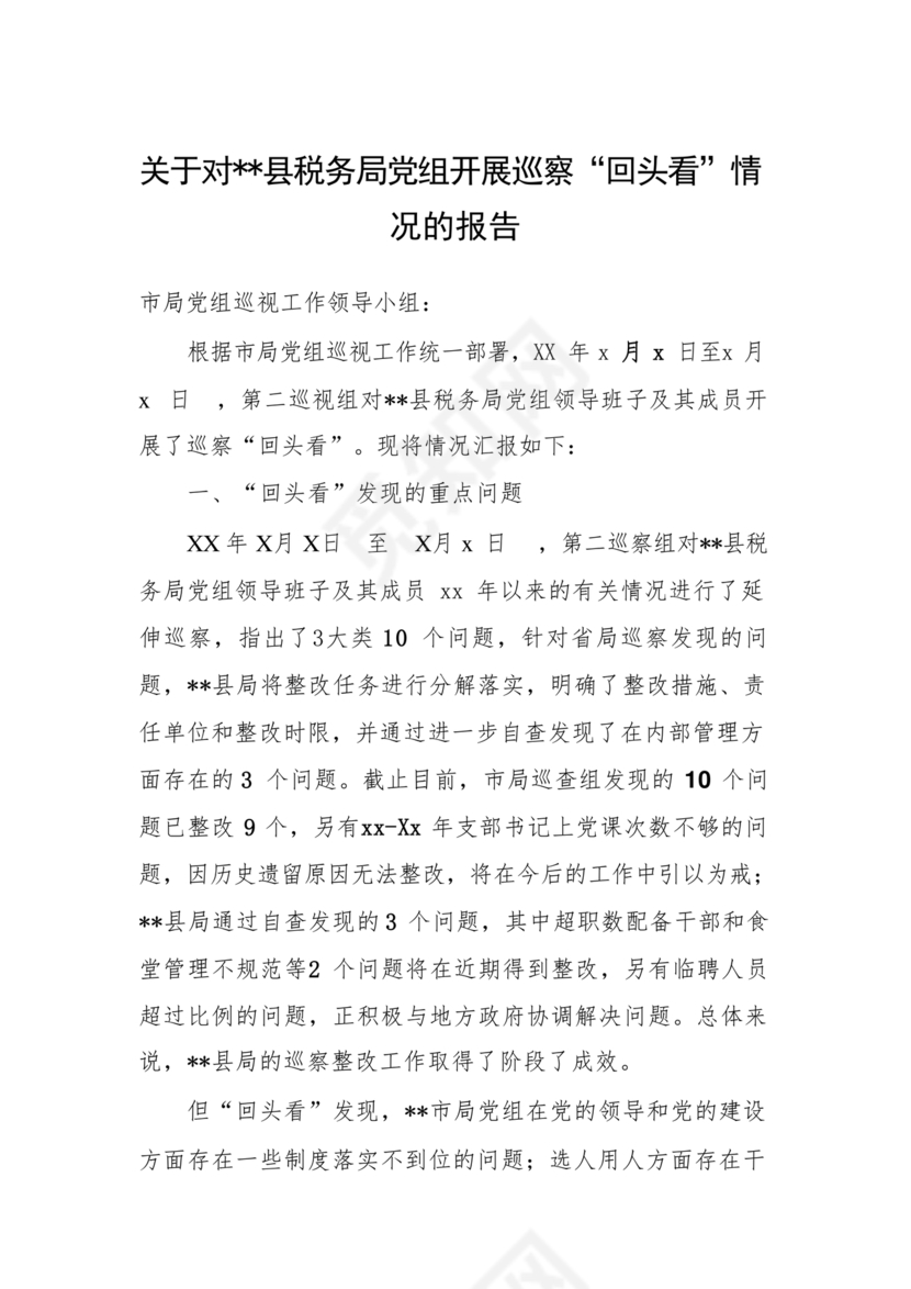 巡查整改回头看自查报告