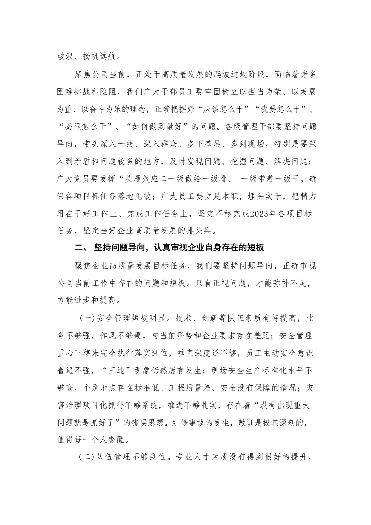 公司务虚会发言材料