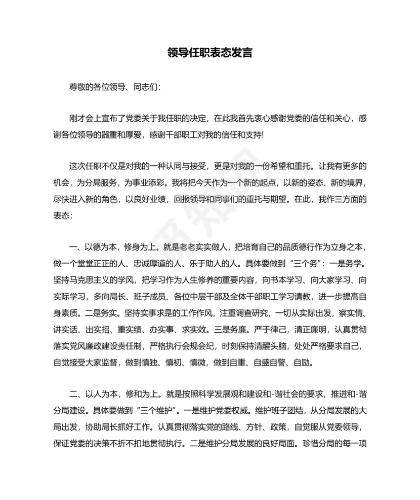 主要领导任职表态发言