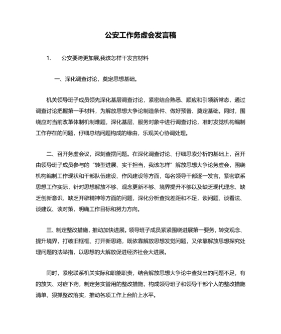 公安工作务虚会发言材料