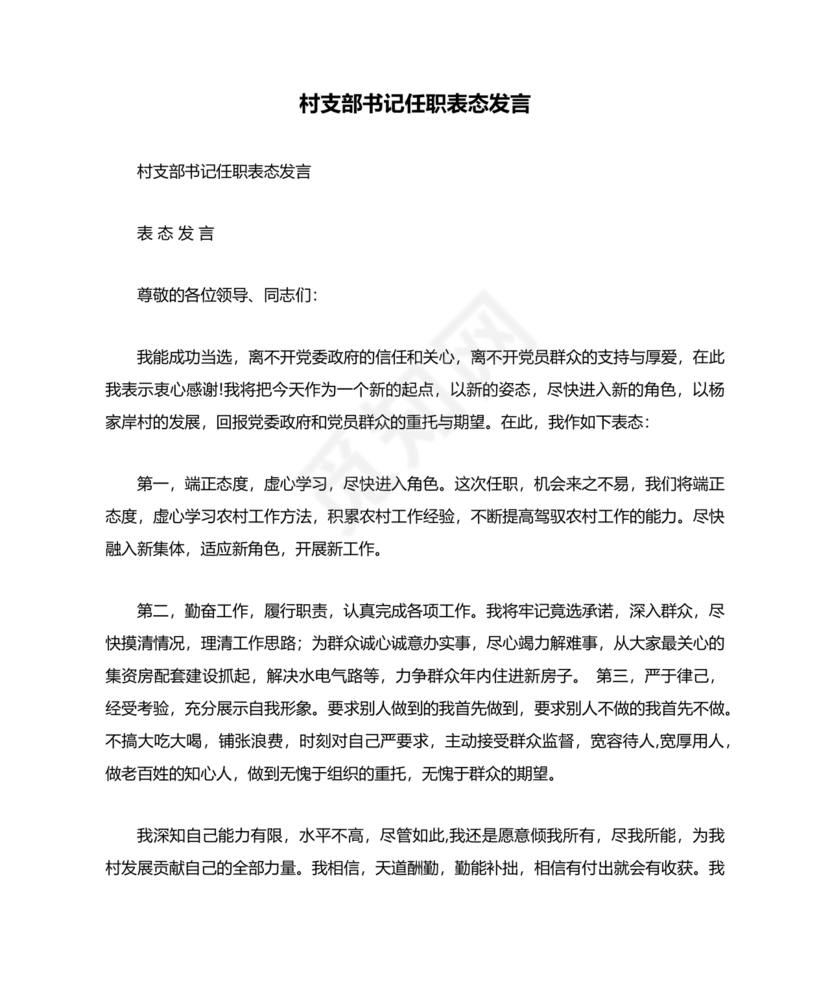 村书记任职表态发言