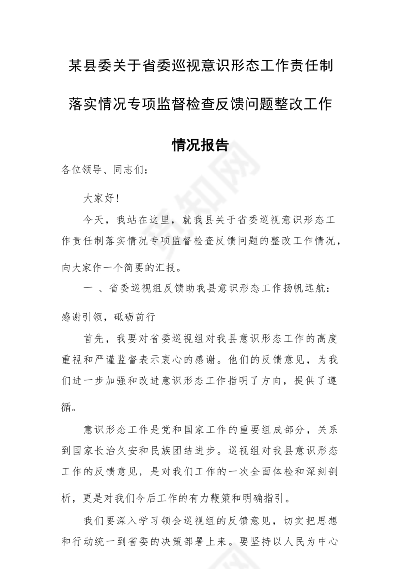 意识形态巡视整改报告