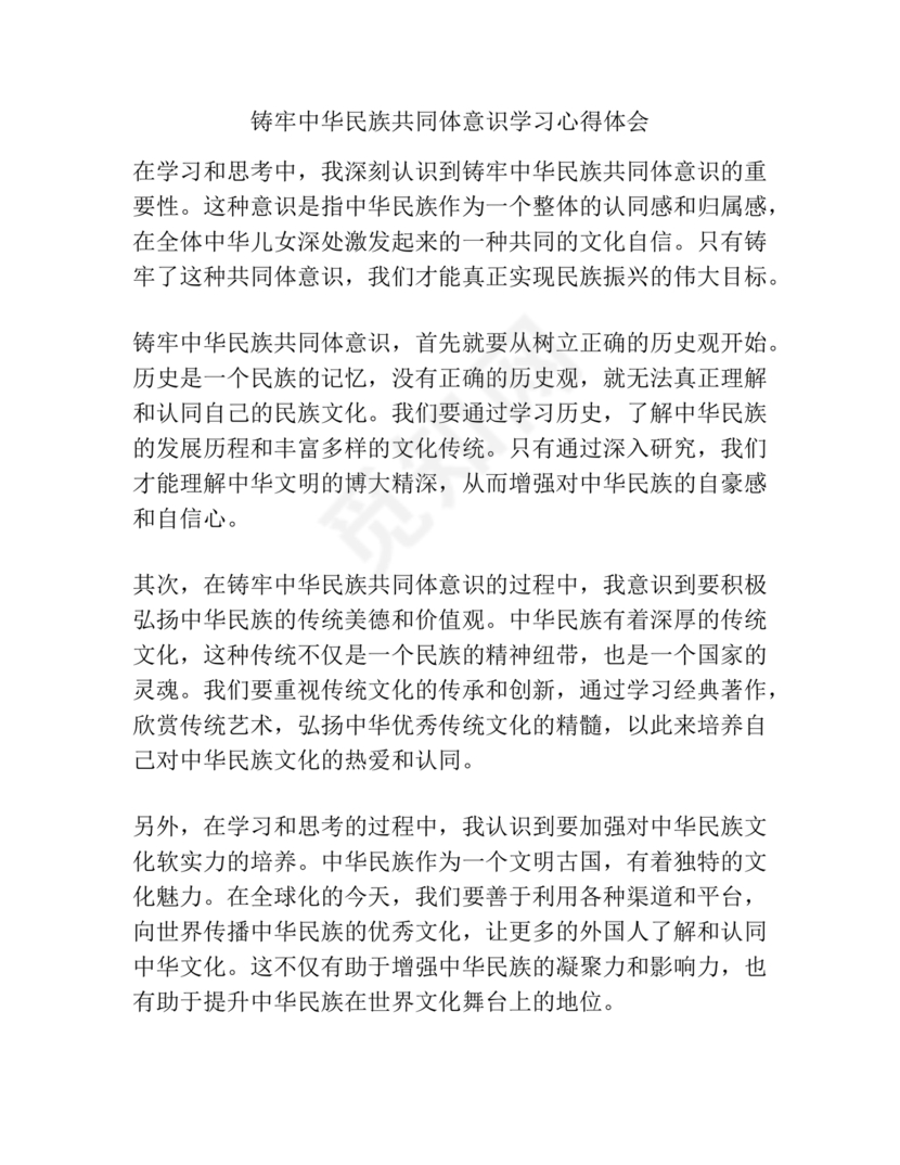 筑牢中国民族共体意识心得