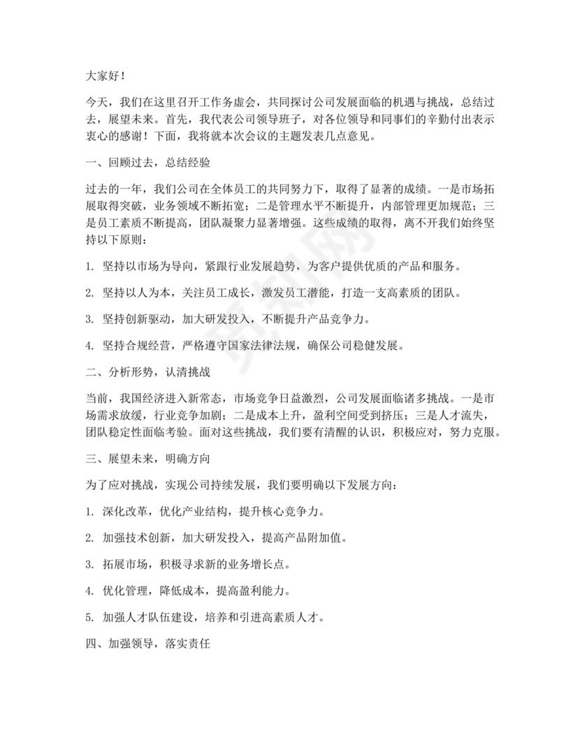 领导务虚会发言稿